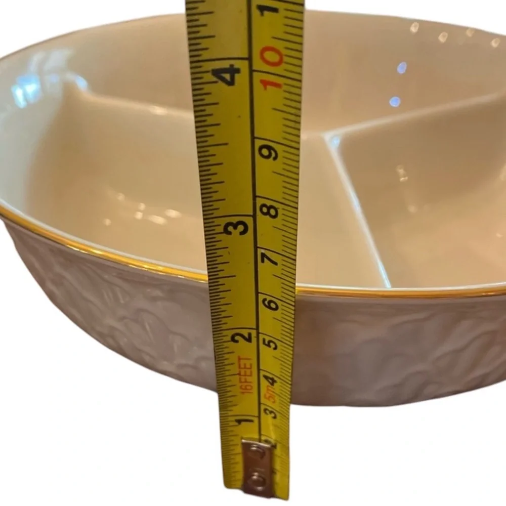 Vintage Lenox Jacquard Gold 3 Part Relish Serving Bowl.